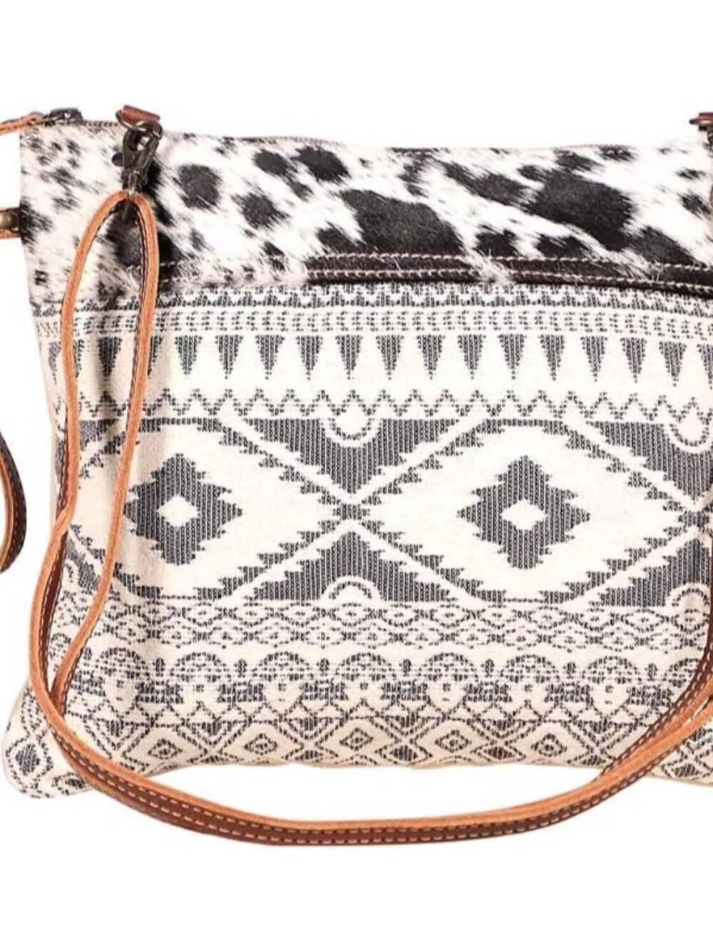 Canvas Mexican Bag - Fabric Boho Purses for Women with Genuine Leather Detailing
